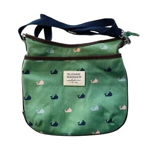 Sloane Ranger Crossbody Whale Design Handbag Medium Cloth Green Detachable Strap
